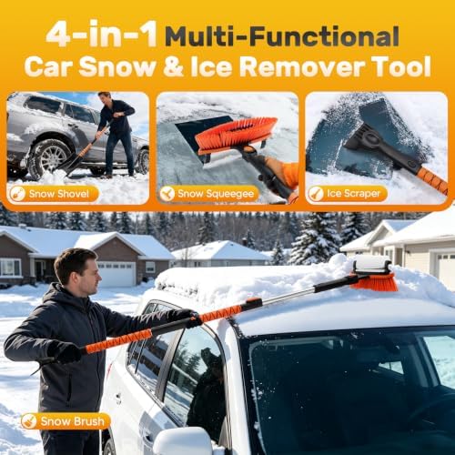 4-in-1 Snow Brush & Snow Shovel, 55'' Ice Scrapers For Car Windshield