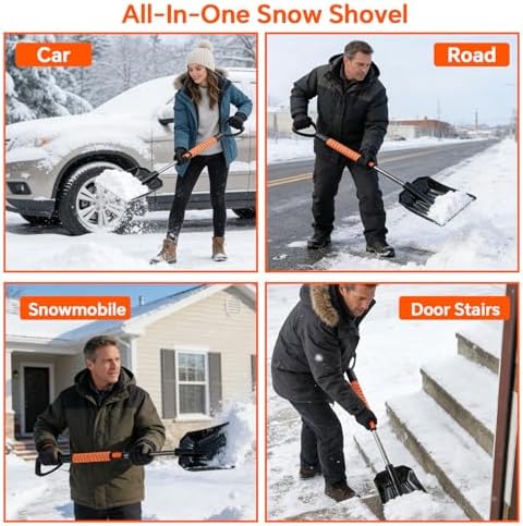7 in 1 Snow Shovel & Snow Brush Kit, 47.2" Ice Scrapers & Snow Shovel Kit, Car and 360° Pivoting Car Scraper Snow, 7 in 1 Extendable Snow Brush with Foam Grip Glove.