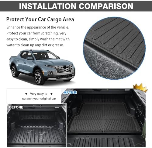 Powerty Floor Mats Truck Bed Mat for 2022-2026 Hyundai Santa Cruz All Weather 3D TPE Anti-Slip Protection, 1st & 2nd Row Set with Truck Bed Liner Accessories