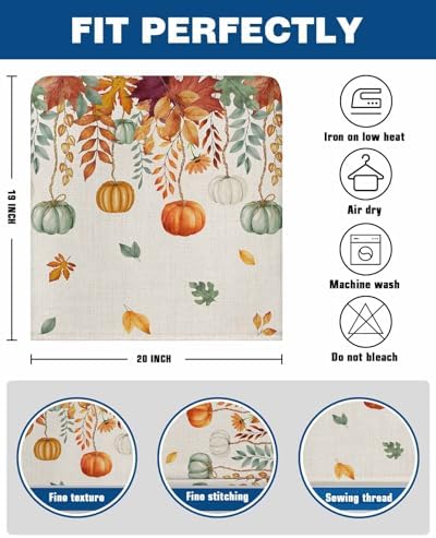 Thanksgiving Pumpkin Chair Back Covers Set of 4 Orange Green White Maple Leaves Vintage Linen Texture Washable Removable Chair Cover Slipcover Protector for Dining Room Hotel Party Holiday Decor