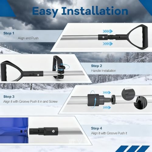 Heavy Duty Snow Shovel with D-Grip Handle Aluminum Strip Ergonomic Design for Driveway Car Garage and Home Garden Outdoor Use (Black)