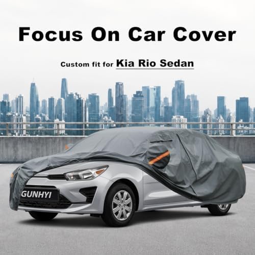 GUNHYI Premium Car Cover Custom Fit Kia Rio Sedan, 16 Layers Heavy Duty Car Cover Waterproof All Weather with Zipper Door for Sun Rain Snow Dust Uv Protection