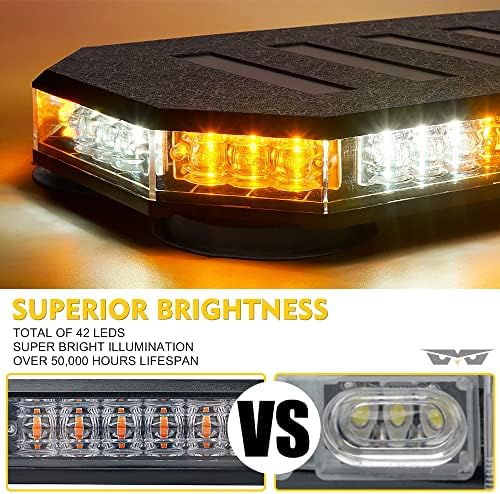 LUMENIX 42 LED Roof Top Strobe Beacon Light Bar Hazard Warning Emergency Flashing Plow Lights with Controller for Construction Vehicles Tow Trucks Postal Cars Snowplow Amber White (Patent Design)