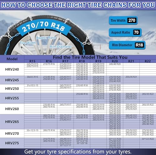 AutoFixing Snow Chains Tire Chains For Light Truck SUV Pickup Trucks, Easy installation, Contains Titanium for Wear Resistance, Set of 2(HRV260)