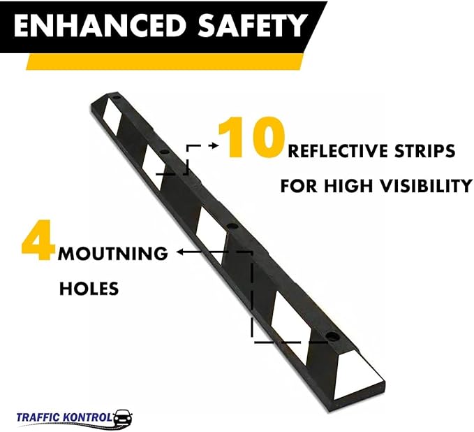 Parking Stopper for Garage or Parking lot – 72” Long, Pack of 10, Bulk Wholesale Pallet, Rubber Bumper Block Car Wheel Stop, White and Black Tire Curb Barrier