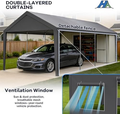 13x25 Heavy Duty Carport, Extra Length, Grey