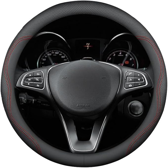 RYE for BMW Steering Wheel Cover, Leather Car Steering Wheel Cover Heavy-Duty Durable Breathable, Custom-fit for BMW X3 X5 X7 3/5/7 Series 328i 550i Accessories - Black Pattern 3
