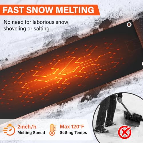 3 Pcs Heated Snow Melting Mats,10x48 in No-Slip Rubber Heated Outdoor Mats