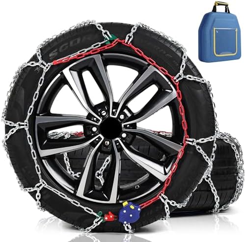Auto-Tightening Snow Chains, 1-Minute Quick Install Tire Chains for Cars/SUVs/Trucks, 4.5MM Heavy-Duty Emergency Traction, Set of 2