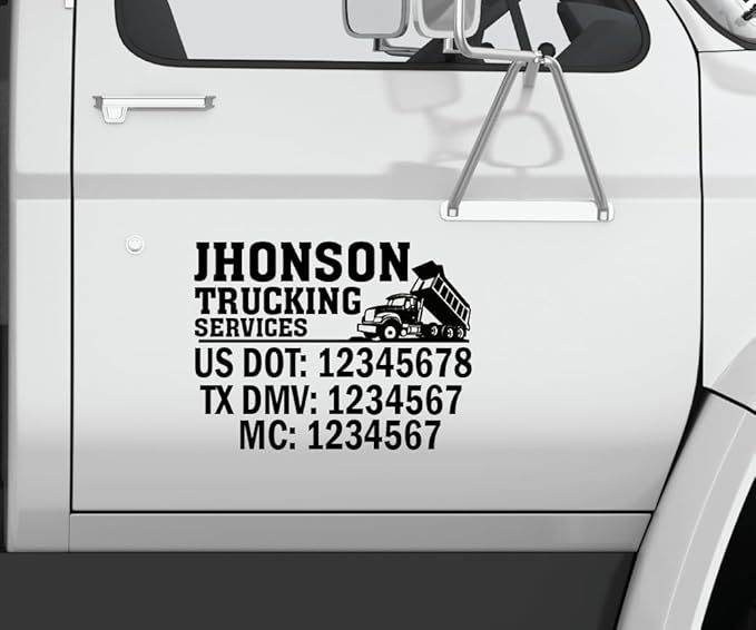 Custom Truck Door Vinyl Decal, Commercial Vehicle Lettering with DOT MC Numbers Set of 2, Multiple Colors Available Lettering Fully Customizable Sticker for Trucking