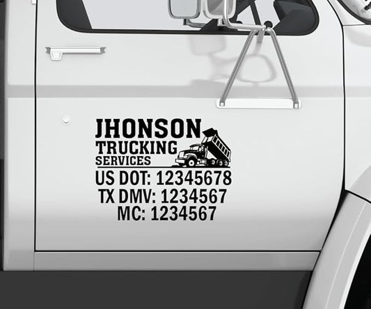 Custom Truck Door Vinyl Decal, Commercial Vehicle Lettering with DOT MC Numbers Set of 2, Multiple Colors Available Lettering Fully Customizable Sticker for Trucking