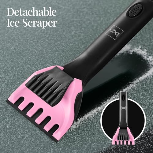 Best Choice Products 4 in 1 Snow Brush with Shovel, Squeegee & Ice Scraper, Up to 39" Extendable Foam Grip, 270° Pivoting Snow Brush for Car Truck SUV, Storage Bag Included - Pink