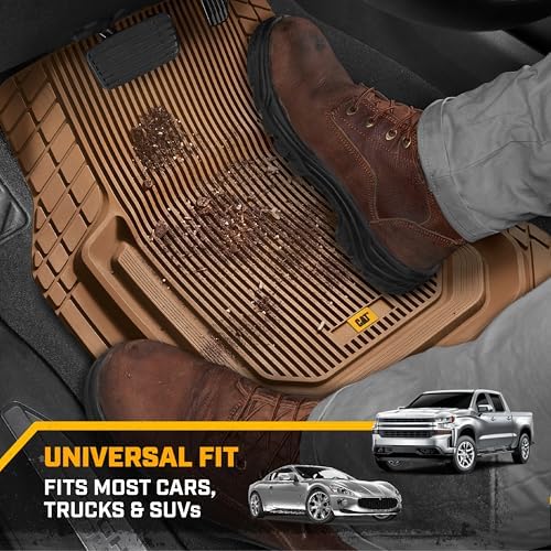 Cat® ToughLiner™ Car Floor Mats - Heavy Duty Trim to Fit Mat for Trucks - Car Mats & SUV Floor Liners for Car - All-Weather Truck Accessories & Odorless Rubber Automotive Mats - Beige