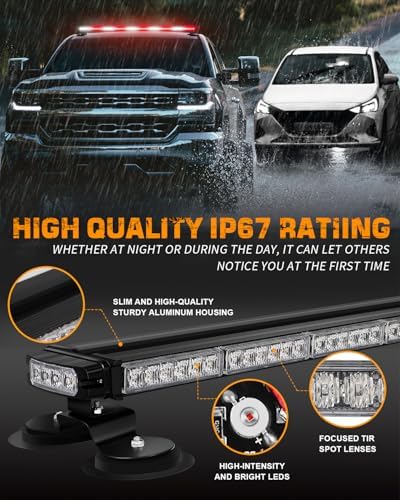XRIDONSEN 45.5" 128 LED Roof Strobe Light Bar, Top Magnetic Mount Lights