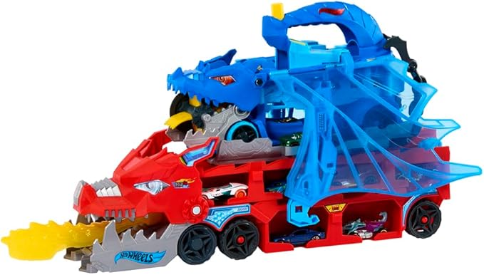 Hot Wheels City Toy Car Track Set, Ultimate Dual Dragon Transporter & 2 Die-Cast Cars, Large-Scale Dragon & Detachable Dragon, Stores 20+ Vehicles