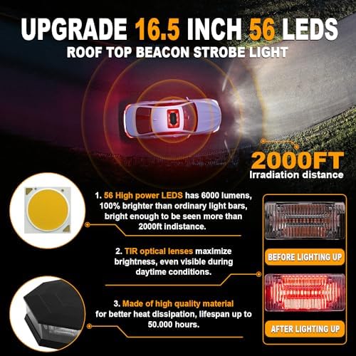 ASPL 16.5 Inch Roof Top Beacon Warning Strobe Light for Trucks Red White