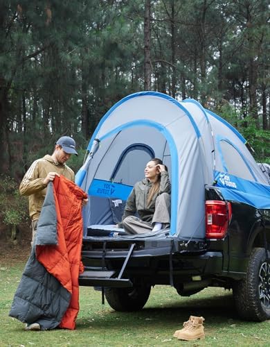 JOYTUTUS Truck Tent, Portable Truck Bed Tent with Rainfly, Truck Tent for 6.5' with Fiberglass Pole, Waterproof PU2000mm Double Layer for 2 Person - Blue