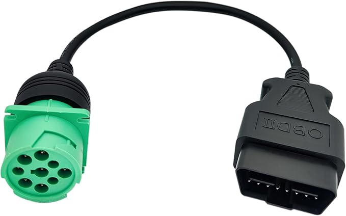 OBD2 to J1939 Green Type 2 Adapter Cable for Heavy Duty Trucks and Commercial Vehicles with 9 Pin to 16pin OBD II Truck Diagnostic Connector, Male