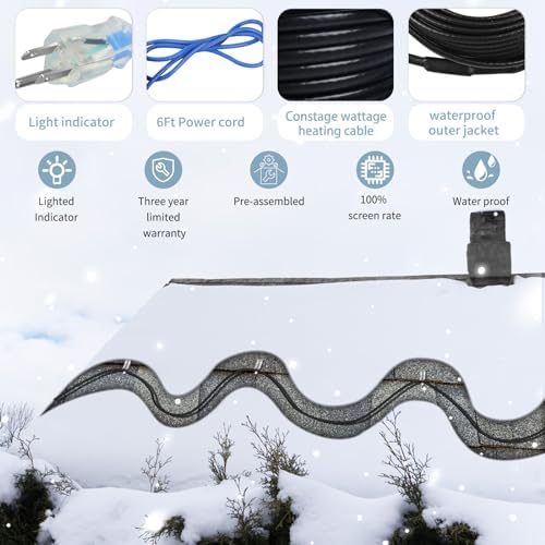 60FT Roof & Gutter De-Icing Cable, 5W/ft Heat Tape