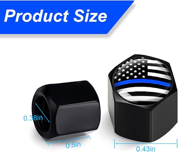 4PCS American Flag Tire Valve Stem Caps for Car, Auto Anti-Rust Airtight Rubber Valve Stem Covers, Leakproof Wheel and Tire Exterior Accessories Universal for Car, Bikes,Vehicles (Black/Blue)