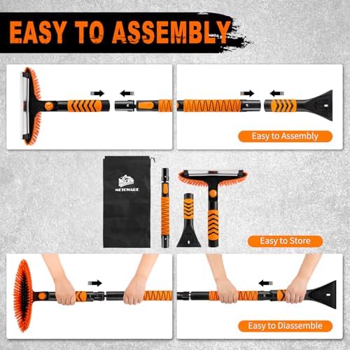 METOWARE 44'' Ice Scrapers and Snow Brush for Car Windshield with Snow Shovel with Ergonomic Foam Grip and 360° Pivoting Brush Head, Snow Brush for Car SUV Truck