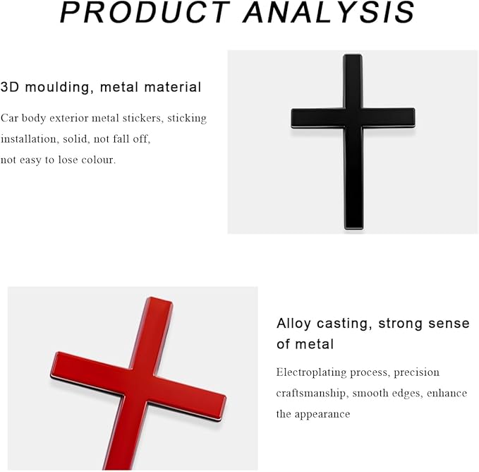 DXNQ 2PCS Metal Jesus Christ Cross Badge Stickers, 2.5"×1.8" Alloy 3D Individual Car Cross Sticker, Self Adhesive Scratch Covering Metal Cross Auto Emblem Decal for Car Body Fender Tail (Black+Red)
