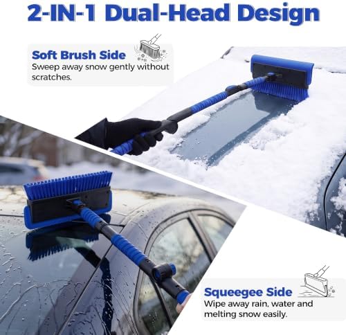 59" Extendable Snow Brush for Car with Ice Scrapers for Windshield