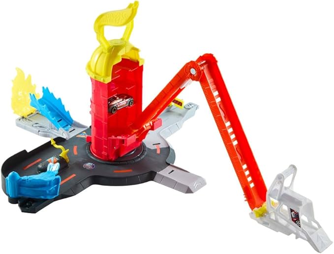 Hot Wheels Toy Car Track Set, City Super Fire Station Rescue Playset & 1:64 Scale Fire Truck, Ladder-Track Extends 16”, 4 Different Exits, Easy Storage