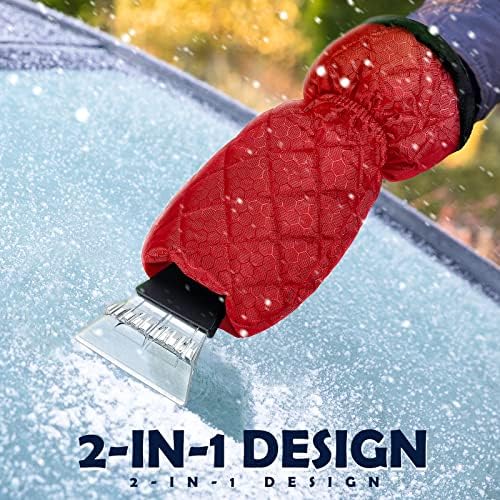 9 Pack Ice Scraper with Glove for Cars Windshield with Mitt Snow Warm Scraper Remover Waterproof Cozy Car Ice Scraper for Car Auto Truck Window Red Black Blue