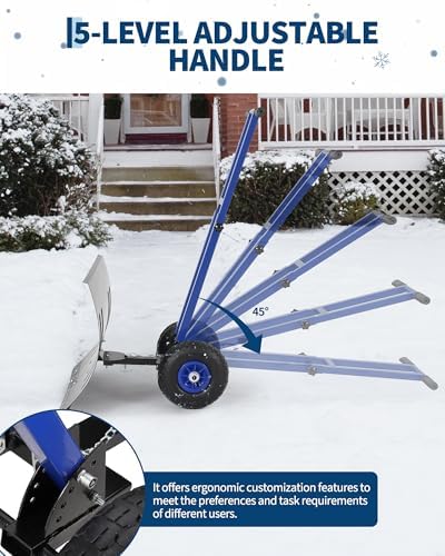TrailBlaze Heavy Duty Rolling Snow Shovel with Wheels – 29" Wide Angled Steel Blade – Adjustable Double Handle – 5-Position Ergonomic Design – Efficient for Driveways, Sidewalks, Pavement – Black