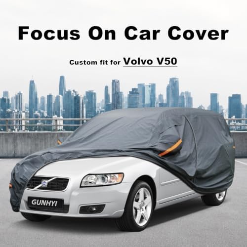GUNHYI Premium Car Cover Custom Fit Volvo V50, 16 Layers Heavy Duty Car Cover Waterproof All Weather with Zipper Door for Sun Rain Snow Dust Uv Protection