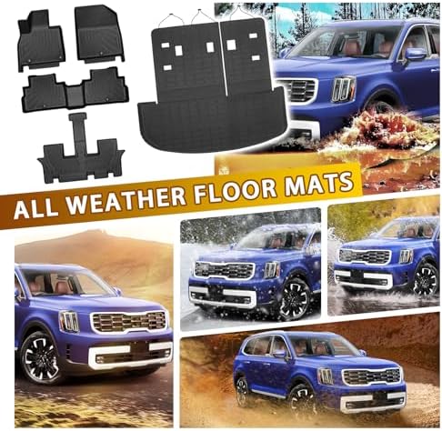 Powerty Floor Mats for 2020-2025 Kia Telluride 7/8 Passenger Car Mats Accessories, All Weather 3D TPE Anti-Slip Trunk Cargo Liner Seat Back Covers Protectors Full Set Car Accessories