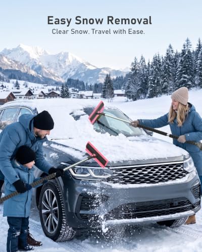 helloleiboo 55.7" Snow Brush and Ice Scrapers for Car Windshield, Pink