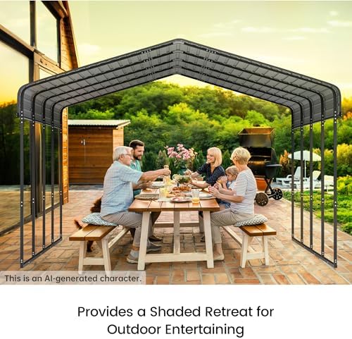 Real Relax 12'x20' Heavy Duty Metal Carport, Grey