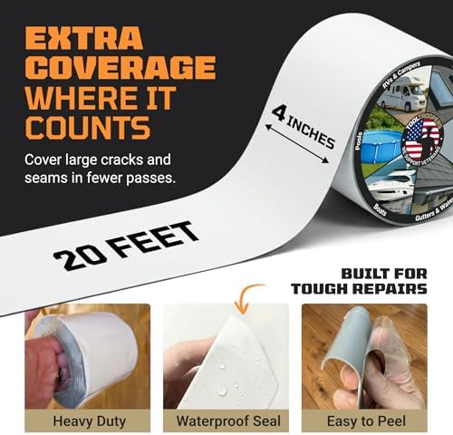 TITANPATCH PRO Waterproof Sealant Tape – White 4" x20' – Stops Leaks Fast & Stays Sealed for 15+ Years – Sticks to RVs, Roofs, Pools, Boats, Gutters – Built for Harsh Weather (-40°F to 190°F)