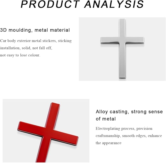 DXNQ 2PCS Metal Jesus Christ Cross Badge Stickers, 2.5"×1.8" Alloy 3D Individual Car Cross Sticker, Self Adhesive Scratch Covering Metal Cross Auto Emblem Decal for Car Body Fender Tail (Silver+Red)