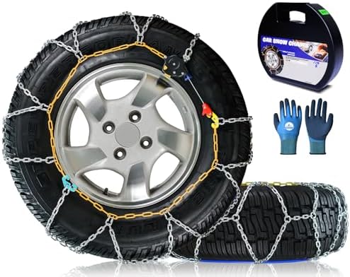 Snow-Chains Auto Fixing 1 Min Quick Fit Easy Installation Tire-Chains, Portable Reusable Universal Emergency Tire Traction Chain for Passenger Car, Pickup Trucks and SUV - Set of 2 (HKN-70)