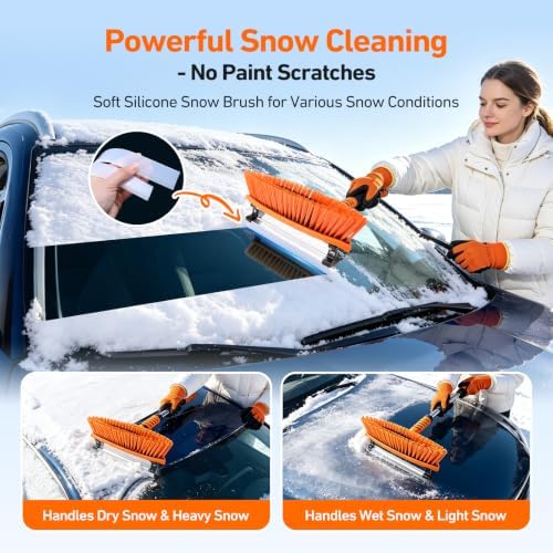 63" Extendable Long Snow Brush with Ice Scraper for Car Truck SUV Van