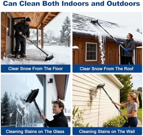 72" Extendable Long Snow Brush with Ice Scraper for Car Truck SUV Van - Soft Squeegee with 270° Pivoting Brush Head for Windshield Window - Snow Scraper & Antifreeze Gloves for Car Winter Accessories