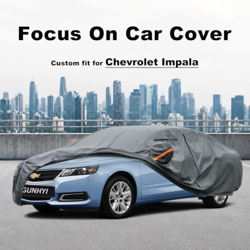 GUNHYI Premium Car Cover Custom Fit Chevrolet Impala(2000-2021), 16 Layers Heavy Duty Car Cover Waterproof All Weather with Zipper Door for Sun Rain Snow Dust Uv Protection