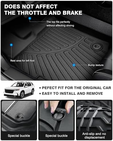 Powerty Floor Mats for 2023-2026 2027 Honda Pilot All Weather 3D TPE Anti-Slip Car Liners for 1st & 2nd & 3rd Row Accessories