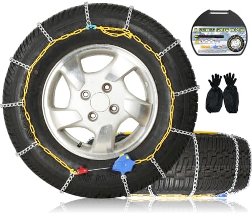 Auto Fixing Snow Chains, 2 x 12 mm, 30s Quick Installation of Tire Chains with Automatic Tensioner, Universal Emergency Tire Traction Chain for Cars, Pickups, and SUVs (HLN 160)