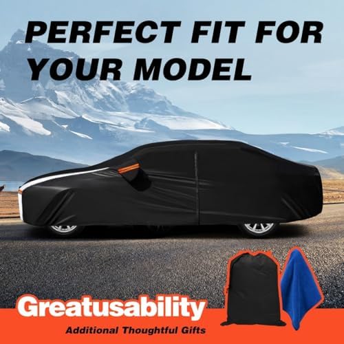 Multi-Layer Custom Fit Car Cover for Tesla Model X (2015-2026), Upgraded Waterproof All-Weather Full Exterior Cover with Charging Port and Door Zipper, for Snow Rain Dust and Sun UV Protection.