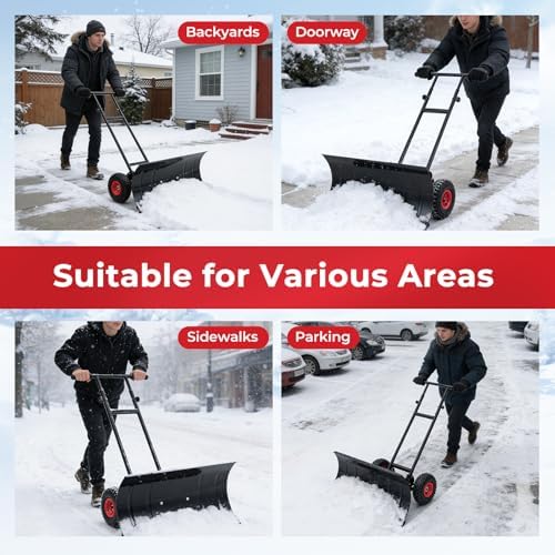 Goplus 29"x16" Snow Pusher, Snow Shovel with Wheels for Doorway, Sidewalk
