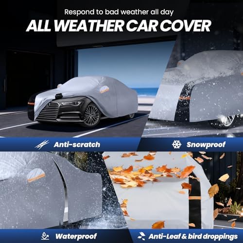 Multi-Layer Car Cover Custom Fit for Audi A6(2004-2026), 100% Waterproof All Weather for Automobiles, Gift with Towel, Heavy Duty Car Covers for Rain Sun UV Protection with Door Zipper