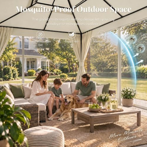 LAUSAINT HOME 10x12 Gazebo Canopy with Netting, Curtains & Double Roof