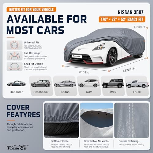 Car Cover Waterproof All-Weather,Outdoor Full Exterior Coupe Covers (166-178 inch) Custom Fit for Nissan 370Z,Porsche 718,Toyota 86 Supra,BMW Z4,Mazda RX 7 8,BRZ,etc,Size C2(See Size Chart)