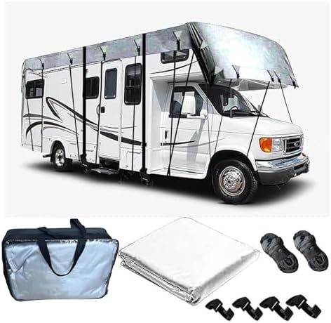 Wider 3.3m/10.83ft Rv Covers 210D Oxford Cloth Truck Camper Cover, Foldable Storage, Easy to Clean with 2 Windproof Straps Grey-32.8 x 10.8 ft