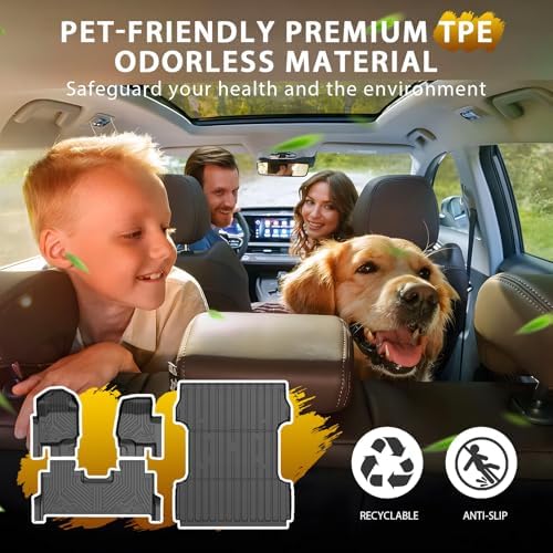 Powerty Floor Mats Truck Bed Mat (6.8FT) for 2017-2024 2025 2026 Ford F250/F350/F450 Super Duty Crew Cab All Weather 3D TPE Anti-Slip Protection, 1st & 2nd Row Set with Truck Bed Liner Accessories