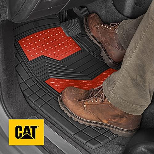 Cat® DiamondShield Rubber Floor Mats for Cars Trucks SUV, All Weather Protection, Front and Rear Car Mats with Heel Pad & Anti-Slip Backing, Universal Trim-to-Fit Rubber Floor Mats for Car, Red